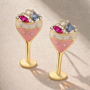 Pink Cocktail Earrings | 14K Gold Plated | Cute Martini Statement Studs